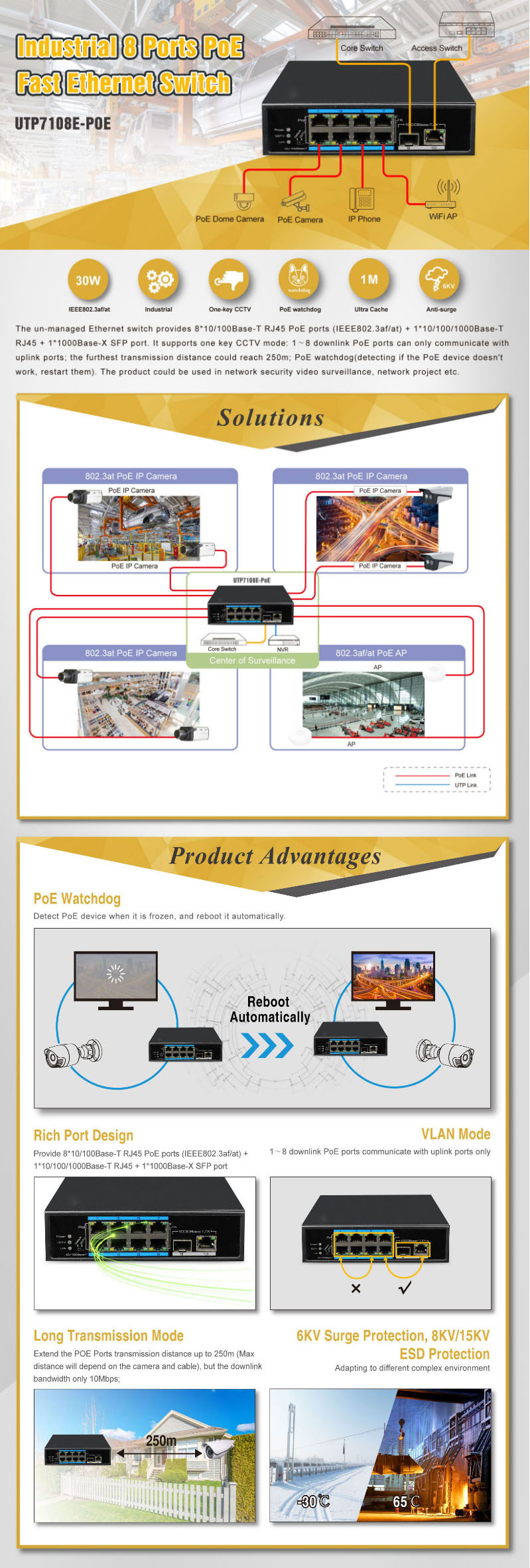 8 ports industrial poe switch